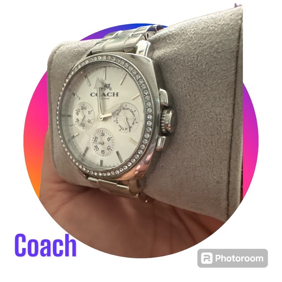 COACH BOYFRIEND WOMAN'S WATCH 38MM SILVER TONE WHITE CHRONOGRAPH FACE 6 1/2 " - Picture 2 of 6